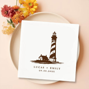 Nautical Seaside Lighthouse Dark Blue Wedding Napkin