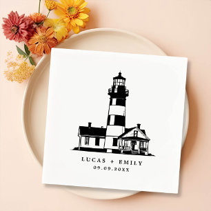 Nautical Seaside Lighthouse Dark Blue Wedding Napkin