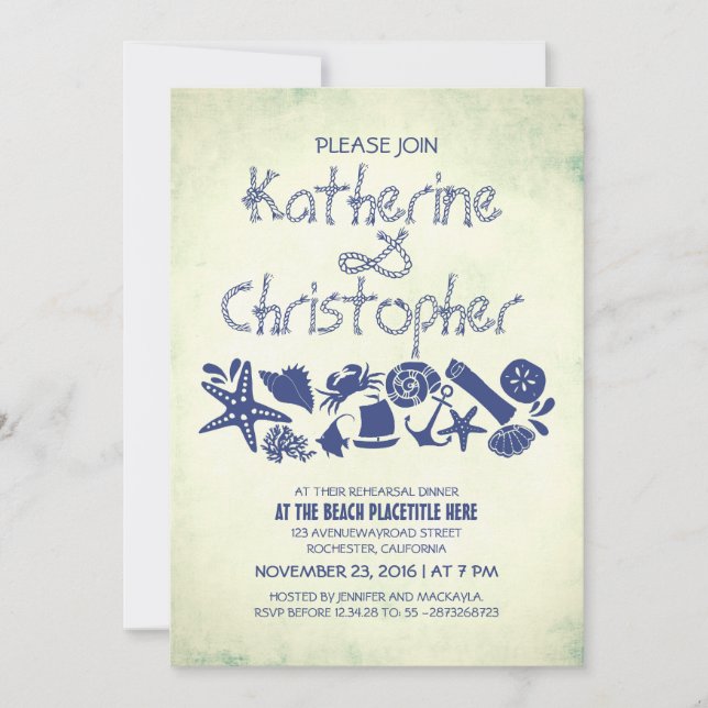 nautical seaside rehearsal dinner invitations (Front)