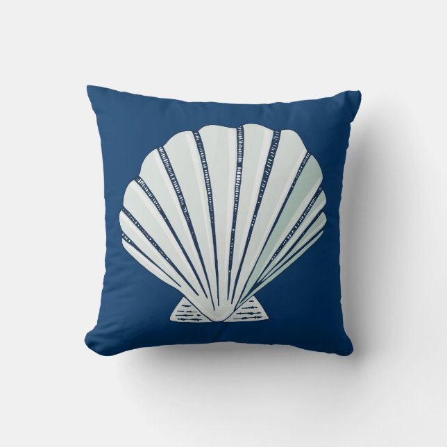 Nautical Seaside Shell Throw Pillow (Front)