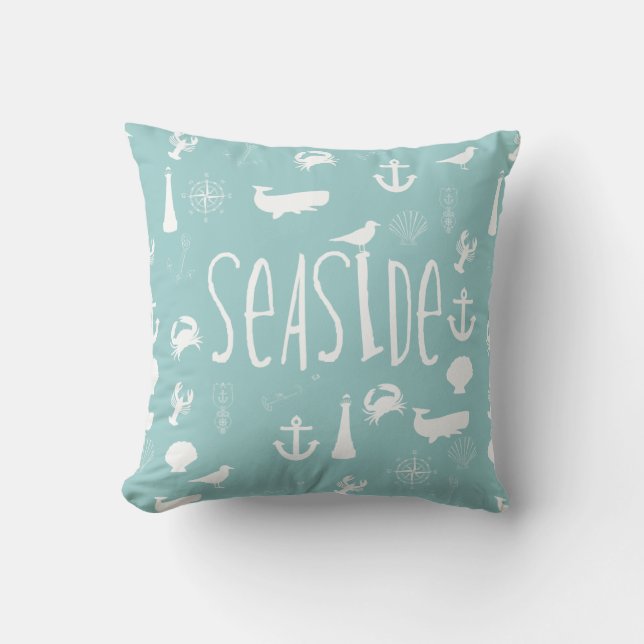 Nautical Seaside Throw Pillow (Front)