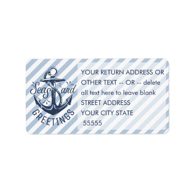 Nautical "SEASon's Greetings" Navy/White Stripes Label (Front)