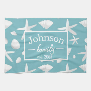 Nautical Seastar Seashells Family Beach House   Kitchen Towel
