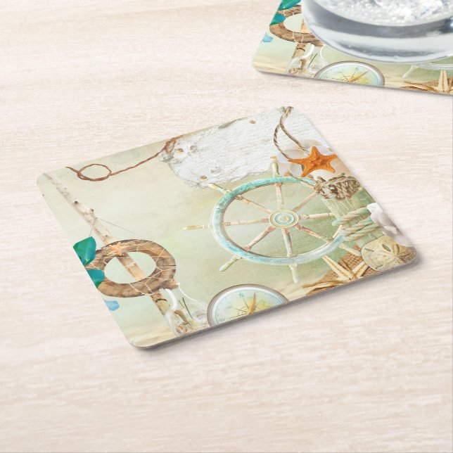 Nautical Series Design 2 Square Paper Coaster (Angled)