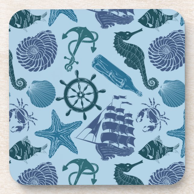 Nautical Shades Of Blue Pattern Coaster (Front)