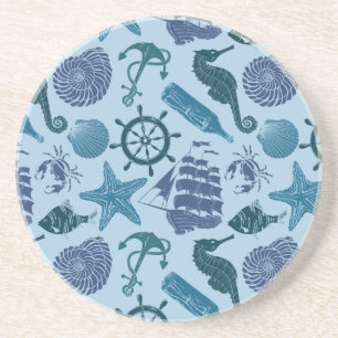 Nautical Shades Of Blue Pattern Coaster