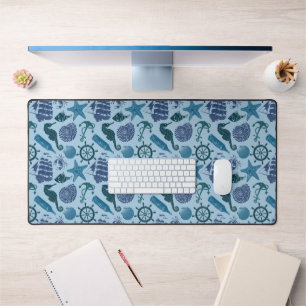 Nautical Shades Of Blue Pattern Desk Mat