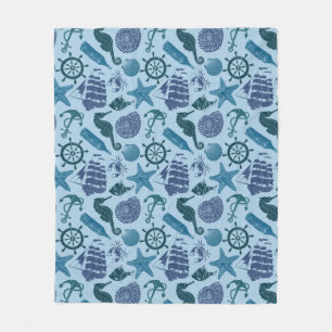 Nautical Shades Of Blue Pattern Fleece Blanket