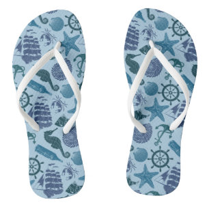 Nautical Shades Of Blue Pattern Flip Flops