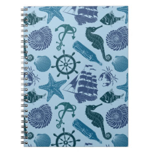 Nautical Shades Of Blue Pattern Notebook