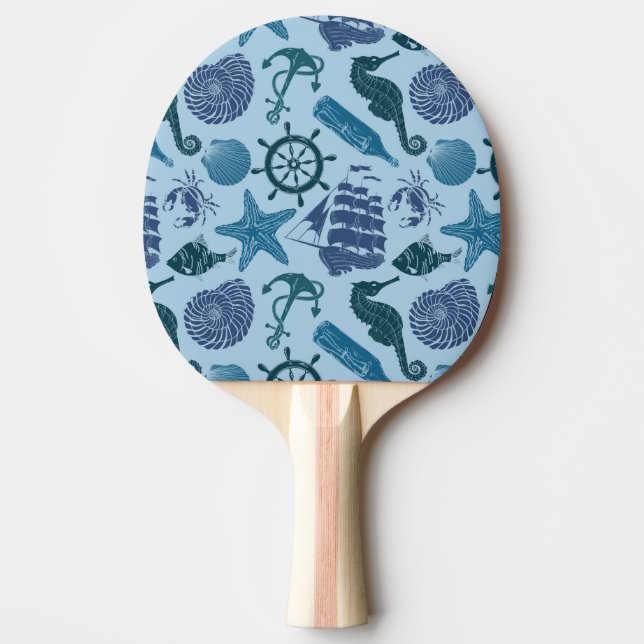 Nautical Shades Of Blue Pattern Ping Pong Paddle (Front)