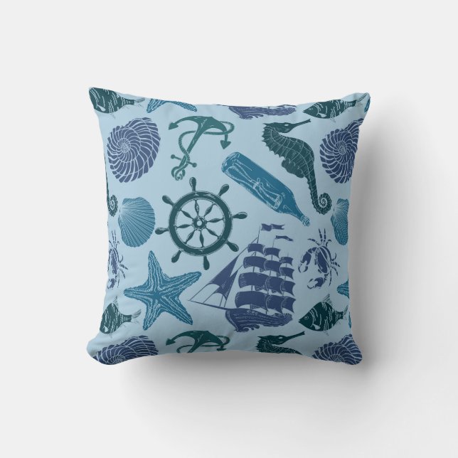 Nautical Shades Of Blue Pattern Throw Pillow (Front)