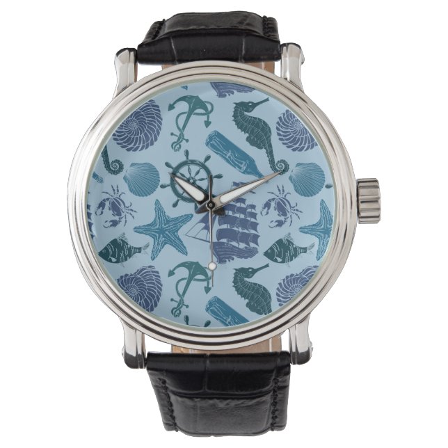 Nautical Shades Of Blue Pattern Watch (Front)
