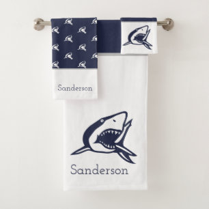 Nautical Shark Navy Blue Nom unique blanc
