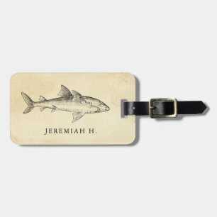 Nautical Shark Personalized Monogram Luggage Tag