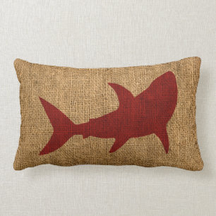 Nautical Shark Rustic Red Lumbar Pillow