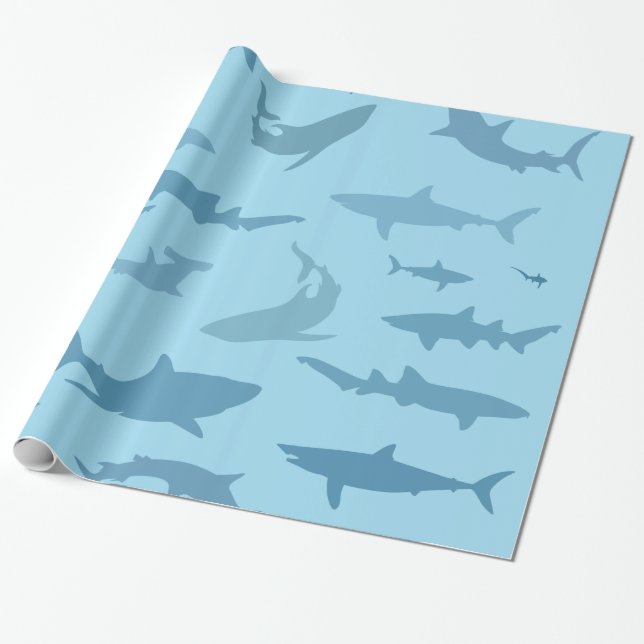 Nautical Shark Silhouette Gift Wrapping Paper (Unrolled)