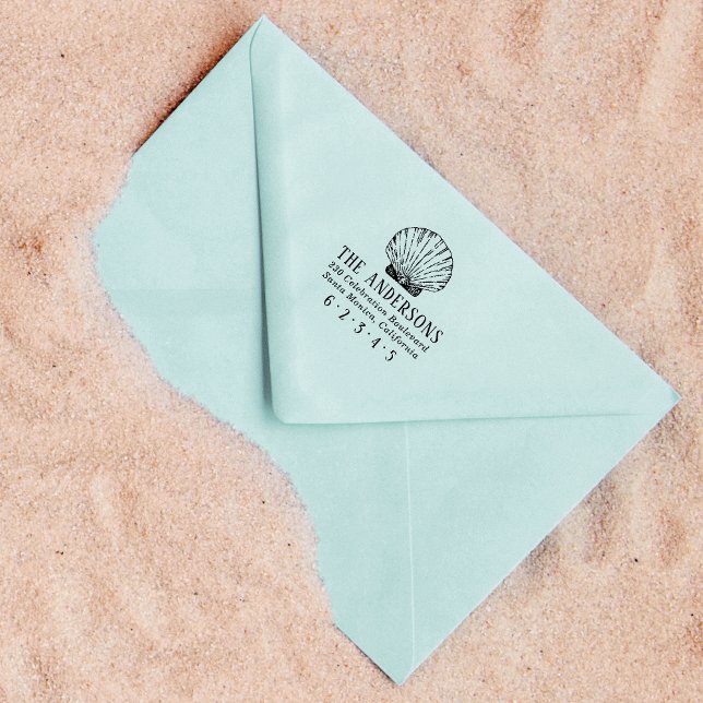 Nautical Shell Custom Family Name & Return Address Rubber Stamp (Creator Uploaded)