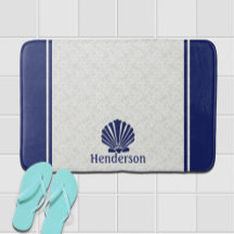 Nautical Shell on Navy Bath Mat