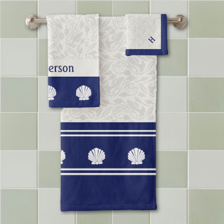 Nautical Shells on Navy Bath Towel Set