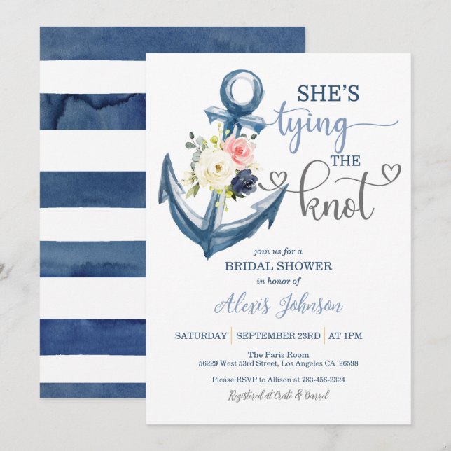 Nautical She's Tying the Knot Bridal Shower (Grey) Invitation (Front/Back)