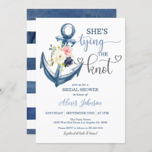 Nautical She's Tying the Knot Bridal Shower (Grey) Invitation