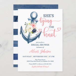 Nautical She's Tying the Knot Bridal Shower (Pink) Invitation