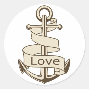 Nautical Ship Anchor Brown Love Classic Round Sticker
