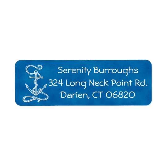 Nautical Ship Anchor Navy Blue Sailor Beach Return Address Label