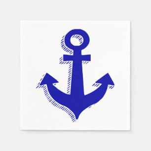 Nautical Ship Anchor Navy Blue & White Beach Napkin