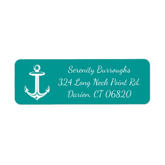 Nautical Ship Anchor Teal Turquoise Beach Ocean Return Address Label