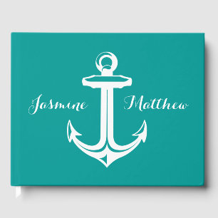 Nautical Ship Anchor Teal Wedding, Bridal Shower Guest Book