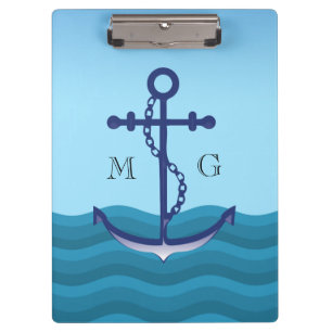 Nautical Ship Anchor with Double Monogram Clipboard