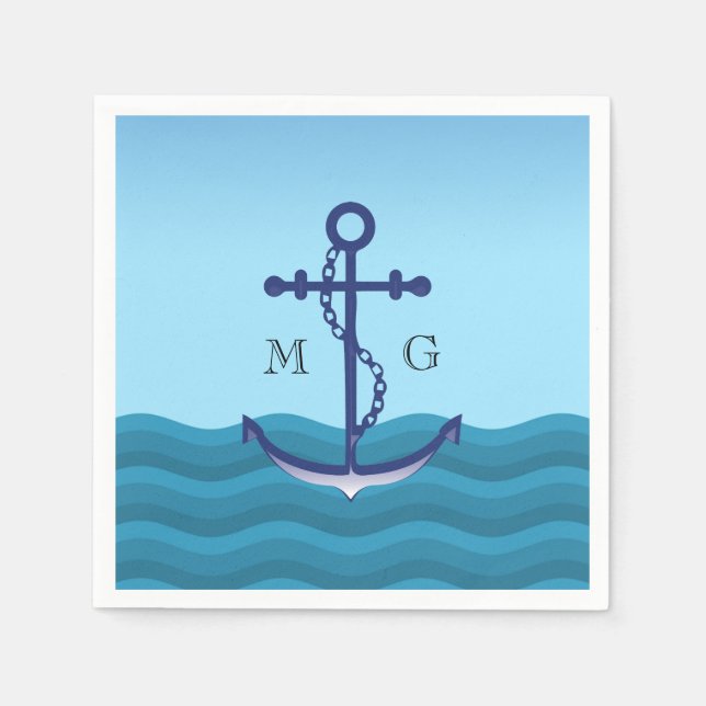 Nautical Ship Anchor with Double Monogram Napkin (Front)