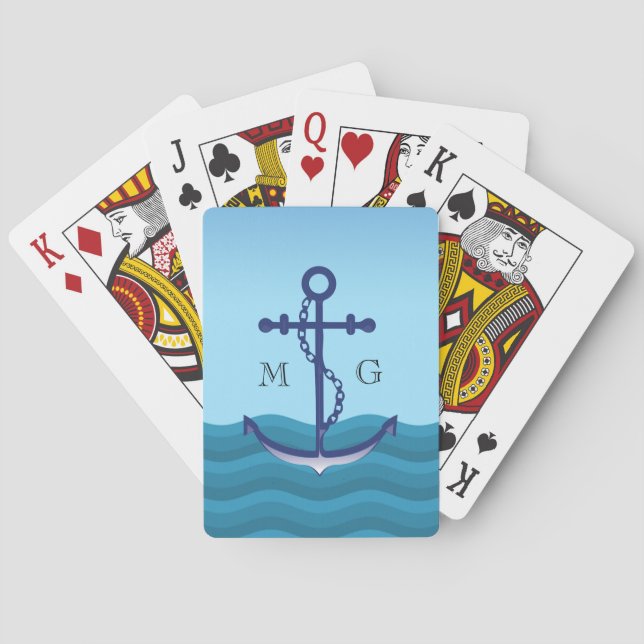 Nautical Ship Anchor with Double Monogram Playing Cards (Back)