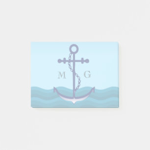 Nautical Ship Anchor with Double Monogram Post-it Notes