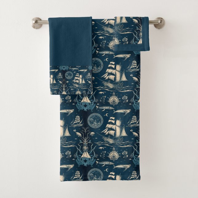Nautical Ship and Ocean Pattern No3 Bath Towel Set (Insitu)