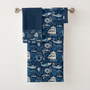 Nautical Ship and Ocean Pattern No4 Bath Towel Set