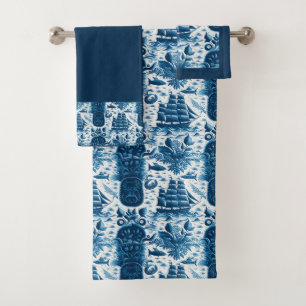 Nautical Ship and Ocean Pattern No5 Bath Towel Set