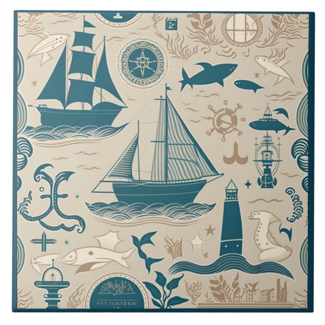 Nautical Ship and Ocean Themed ceramic art No13 Tile (Front)