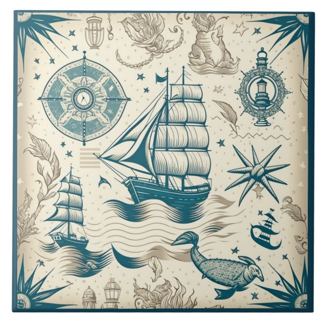Nautical Ship and Ocean Themed ceramic art No18 Tile (Front)