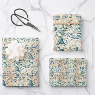 Nautical Ship and Ocean Themed pattern No11 Wrapping Paper Sheet