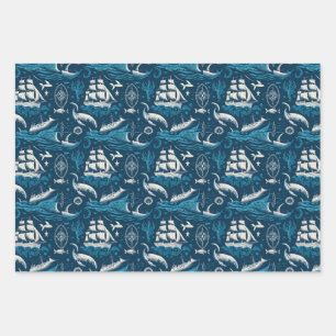 Nautical Ship and Ocean Themed pattern No1 Wrapping Paper Sheet