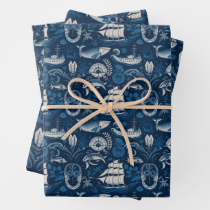 Nautical Ship and Ocean Themed pattern No4 Wrapping Paper Sheet