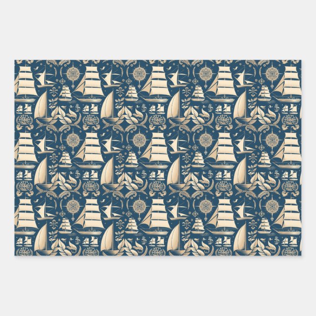 Nautical Ship and Ocean Themed pattern No9 Wrapping Paper Sheet (Front)