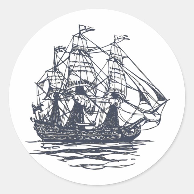 Nautical Ship Classic Round Sticker (Front)