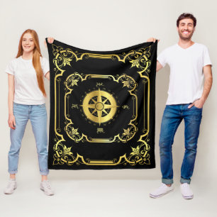 Nautical ship compass gilded black/gold/black fleece blanket