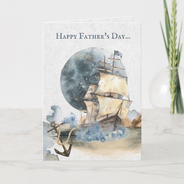 Nautical Ship, Full Moon and Anchor Father's Day Card (Front)