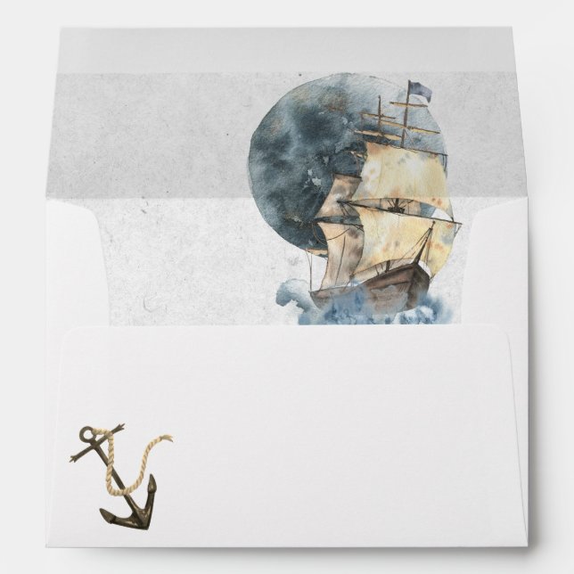 Nautical Ship, Full Moon and Anchor Wedding Envelope (Back (Bottom))