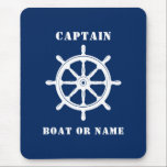 Nautical Ship Helm Captain & Boat or Name Navy Mouse Pad<br><div class="desc">Nautical Ships Wheel Helm Captain Your Personalized Name or Boat Name Mouse Pad.</div>